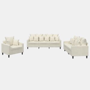 vidaXL 3 pcs conjunto de sofás com almofadões veludo cor creme