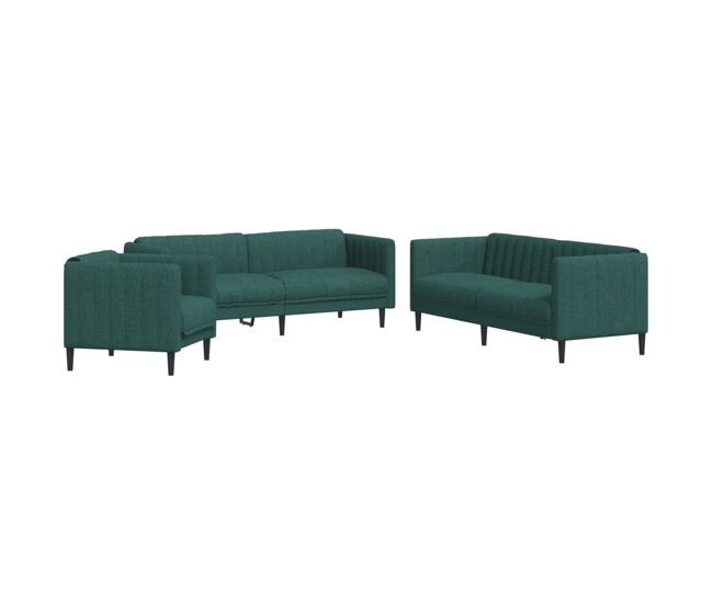 Vidaxl juego de sofás 3 piezas tela verde oscuro