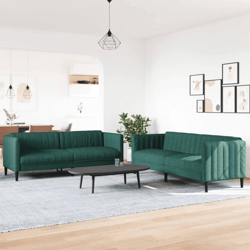 vidaXL 2 pcs conjunto de sofás tecido verde-escuro