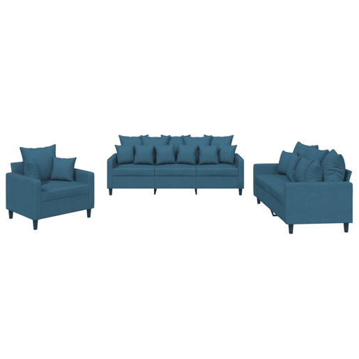 vidaXL 3 pcs conjunto de sofás com almofadões veludo azul