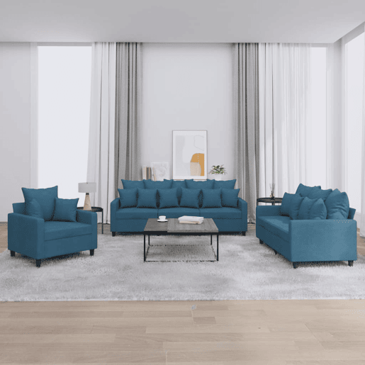 vidaXL 3 pcs conjunto de sofás com almofadões veludo azul