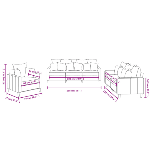 vidaXL 3 pcs conjunto de sofás com almofadões veludo azul