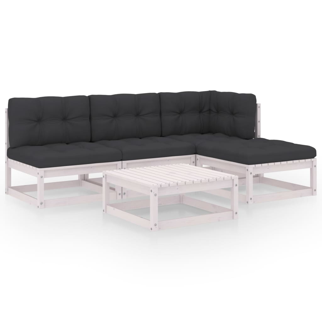 Juego de muebles de jardín 5 pzas y cojines madera pino maciza