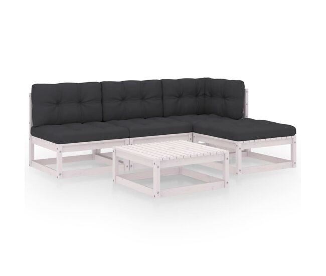 Juego de muebles de jardín 5 pzas y cojines madera pino maciza