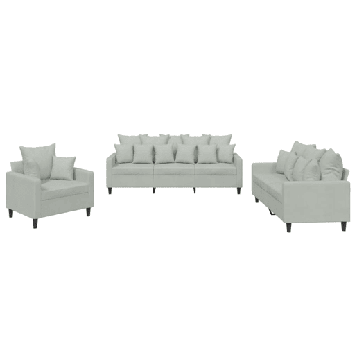 vidaXL 3 pcs conjunto de sofás com almofadões veludo cinzento-claro vidaXL 3 pcs conjunto de sofás com almofadões veludo cinzento-claro