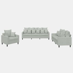 vidaXL 3 pcs conjunto de sofás com almofadões veludo cinzento-claro