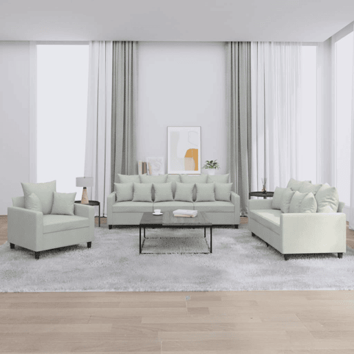 vidaXL 3 pcs conjunto de sofás com almofadões veludo cinzento-claro vidaXL 3 pcs conjunto de sofás com almofadões veludo cinzento-claro