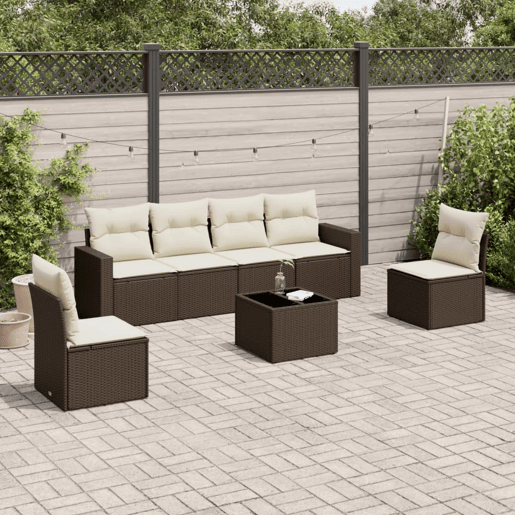 vidaXL 7 pcs conjunto de sofás jardim c almofadões vime PE castanho