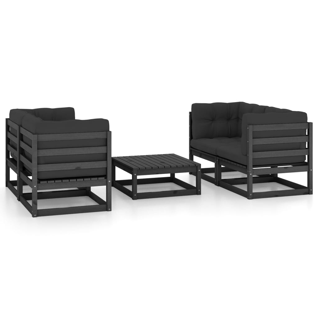 Juego de muebles de jardín 5 pzas y cojines madera pino maciza