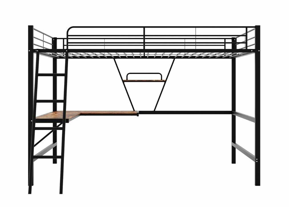 Cama alta individual de metal con escritorio