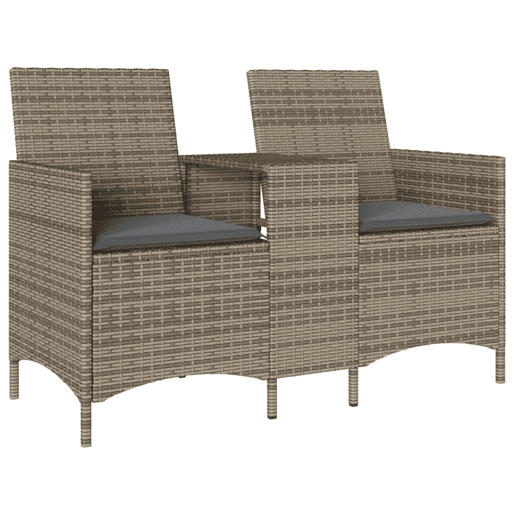 vidaXL Sofá de jardim c mesa e almofadões 2 lugares vime PE cinzento vidaXL Sofá de jardim c mesa e almofadões 2 lugares vime PE cinzento