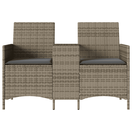vidaXL Sofá de jardim c mesa e almofadões 2 lugares vime PE cinzento vidaXL Sofá de jardim c mesa e almofadões 2 lugares vime PE cinzento