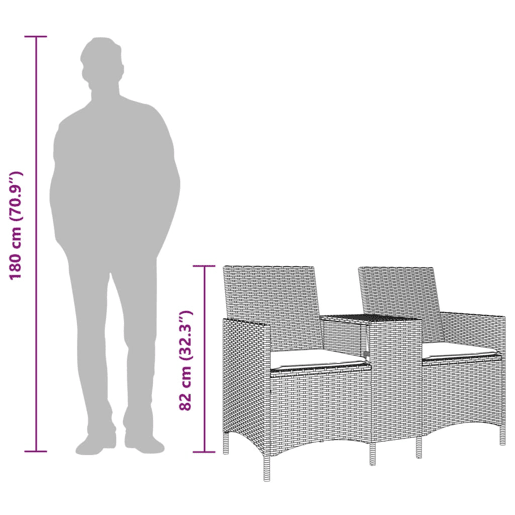 vidaXL Sofá de jardim c mesa e almofadões 2 lugares vime PE cinzento vidaXL Sofá de jardim c mesa e almofadões 2 lugares vime PE cinzento