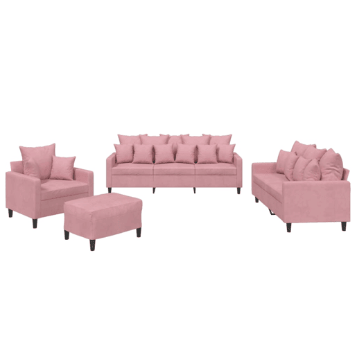 vidaXL 4 pcs conjunto de sofás com almofadões veludo rosa