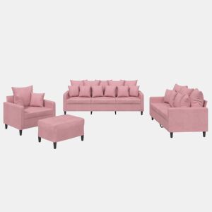 vidaXL 4 pcs conjunto de sofás com almofadões veludo rosa
