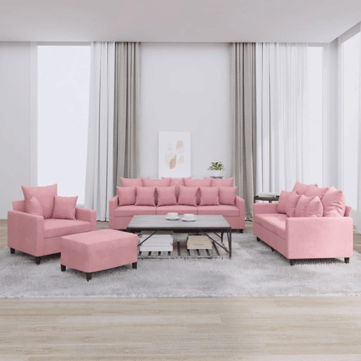 vidaXL 4 pcs conjunto de sofás com almofadões veludo rosa