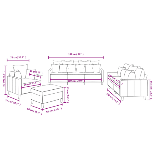 vidaXL 4 pcs conjunto de sofás com almofadões veludo rosa
