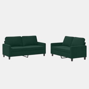 vidaXL 2 pcs conjunto de sofás com almofadões veludo verde-escuro