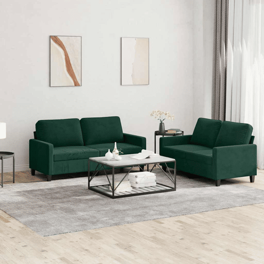 vidaXL 2 pcs conjunto de sofás com almofadões veludo verde-escuro vidaXL 2 pcs conjunto de sofás com almofadões veludo verde-escuro