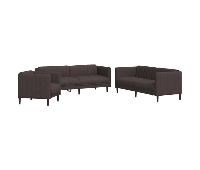 Vidaxl juego de sofás 3 piezas tela marrón oscuro