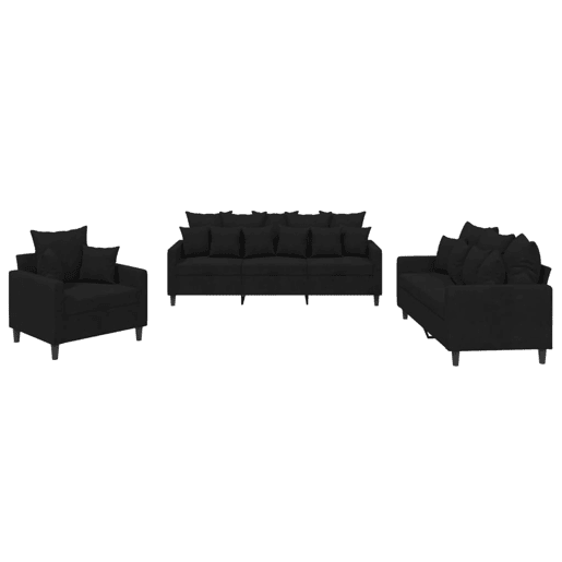 vidaXL 3 pcs conjunto de sofás com almofadões veludo preto vidaXL 3 pcs conjunto de sofás com almofadões veludo preto