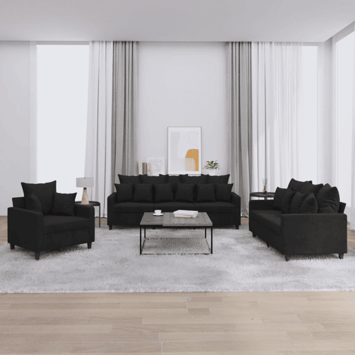 vidaXL 3 pcs conjunto de sofás com almofadões veludo preto vidaXL 3 pcs conjunto de sofás com almofadões veludo preto