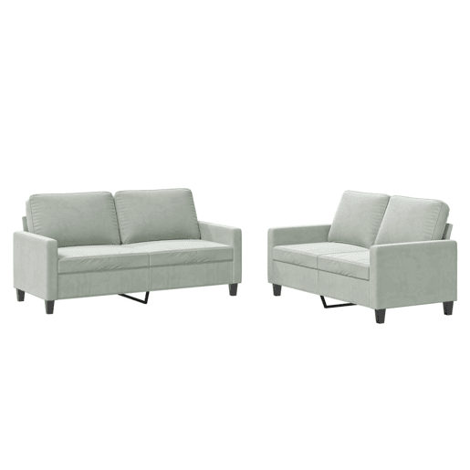 vidaXL 2 pcs conjunto de sofás com almofadões veludo cinzento-claro vidaXL 2 pcs conjunto de sofás com almofadões veludo cinzento-claro
