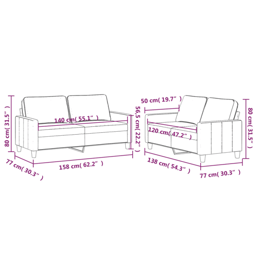 vidaXL 2 pcs conjunto de sofás com almofadões veludo cinzento-claro vidaXL 2 pcs conjunto de sofás com almofadões veludo cinzento-claro