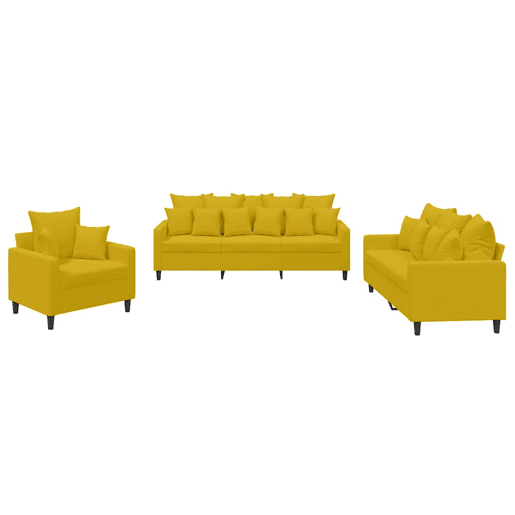 vidaXL 3 pcs conjunto de sofás com almofadões veludo amarelo vidaXL 3 pcs conjunto de sofás com almofadões veludo amarelo