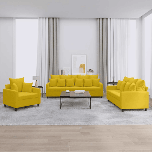 vidaXL 3 pcs conjunto de sofás com almofadões veludo amarelo vidaXL 3 pcs conjunto de sofás com almofadões veludo amarelo