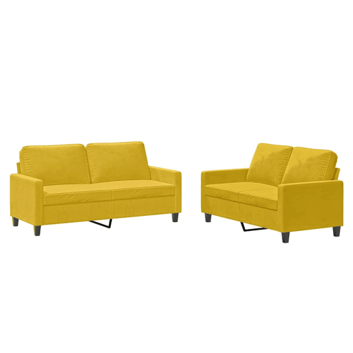 vidaXL 2 pcs conjunto de sofás com almofadões veludo amarelo vidaXL 2 pcs conjunto de sofás com almofadões veludo amarelo