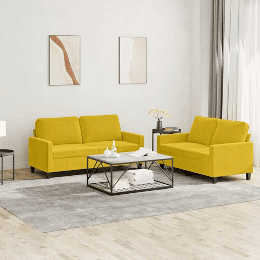 vidaXL 2 pcs conjunto de sofás com almofadões veludo amarelo vidaXL 2 pcs conjunto de sofás com almofadões veludo amarelo