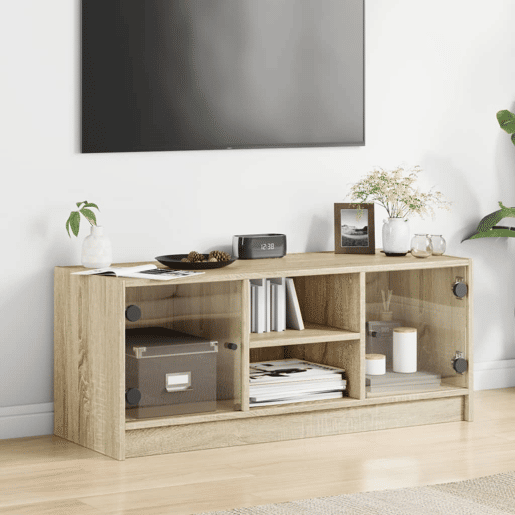 Móvel de TV - Modulo de TV - Armário de TV c portas de vidro 102x37x42 cm carvalho sonoma