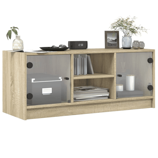 Móvel de TV - Modulo de TV - Armário de TV c portas de vidro 102x37x42 cm carvalho sonoma