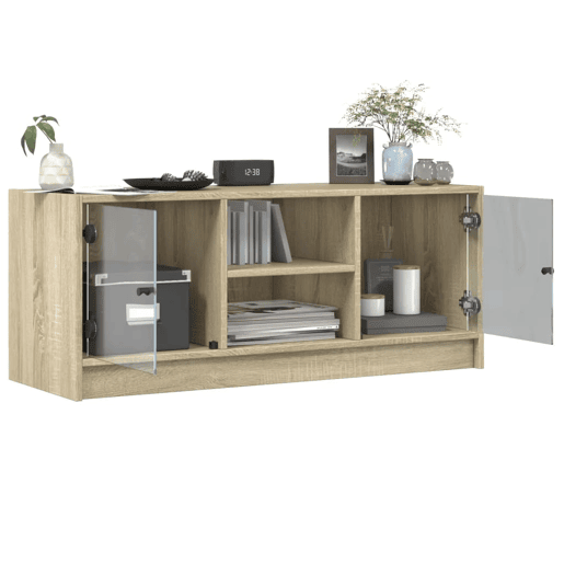 Móvel de TV - Modulo de TV - Armário de TV c portas de vidro 102x37x42 cm carvalho sonoma