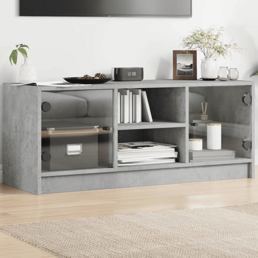 Móvel de TV - Modulo de TV - Armário de TV c portas de vidro 102x37x42 cm cinza cimento