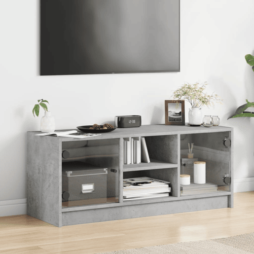 Móvel de TV - Modulo de TV - Armário de TV c portas de vidro 102x37x42 cm cinza cimento