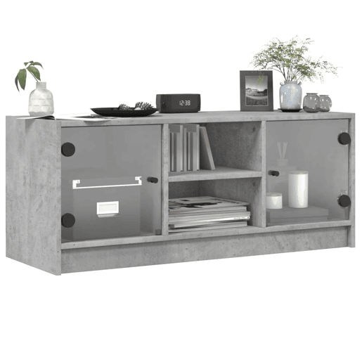 Móvel de TV - Modulo de TV - Armário de TV c portas de vidro 102x37x42 cm cinza cimento