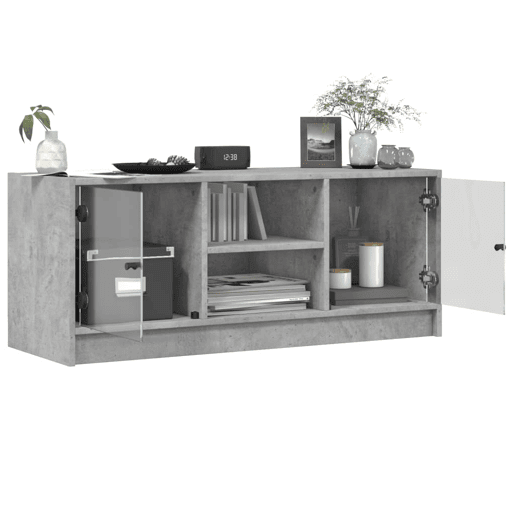 Móvel de TV - Modulo de TV - Armário de TV c portas de vidro 102x37x42 cm cinza cimento