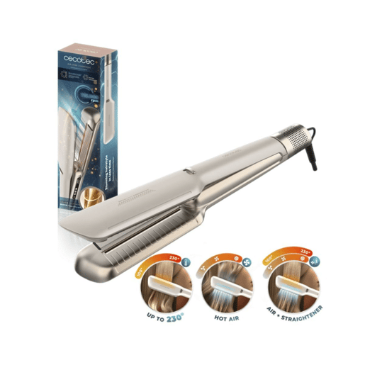 Cecotec Prancha de Cabelo com Ar Air Lisse Champagne. 600W, Protege o Cabelo, Tecnologia Iónica, Queratina e Óleo de Argan