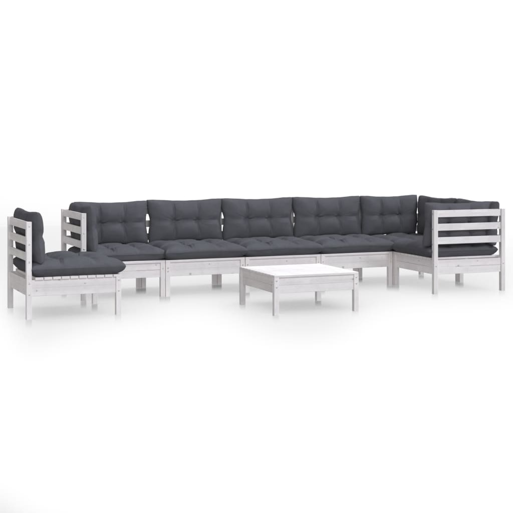 muebles de jardin 9 pzas y cojines blanco madera maciza de pino