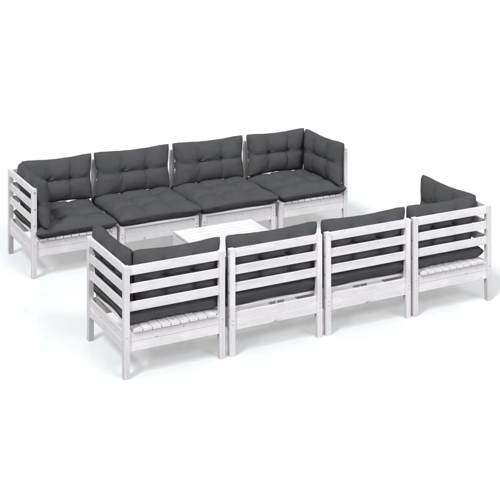 Muebles de jardín 9 piezas con cojines madera maciza de pino
