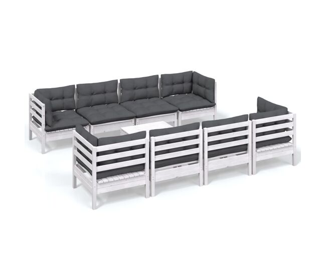 Muebles de jardín 9 piezas con cojines madera maciza de pino