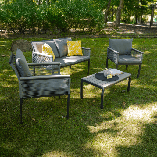 Conjunto de mobiliário de jardim de 4 lugares Porto Gris