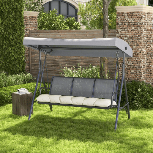 Outsunny Almofada para Banco 128x48x8 cm Almofada para Banco de Jardim com 2 Cordões de Fixação Impermeável e Proteção UV 50+ para Jardim Terraço Creme