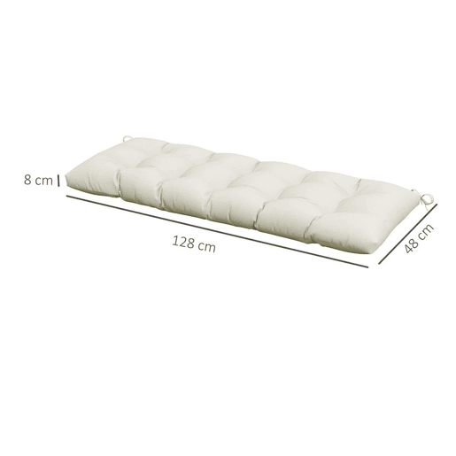 Outsunny Almofada para Banco 128x48x8 cm Almofada para Banco de Jardim com 2 Cordões de Fixação Impermeável e Proteção UV 50+ para Jardim Terraço Creme