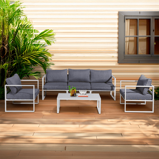Conjunto de mobiliário de jardim de 5 lugares Sevilha Branco