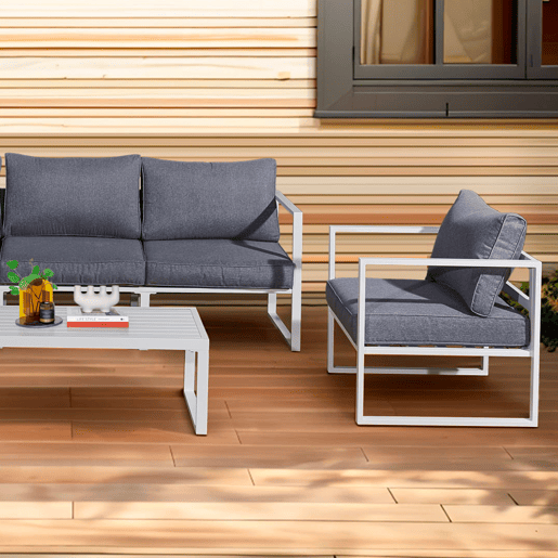 Conjunto de mobiliário de jardim de 5 lugares Sevilha Branco