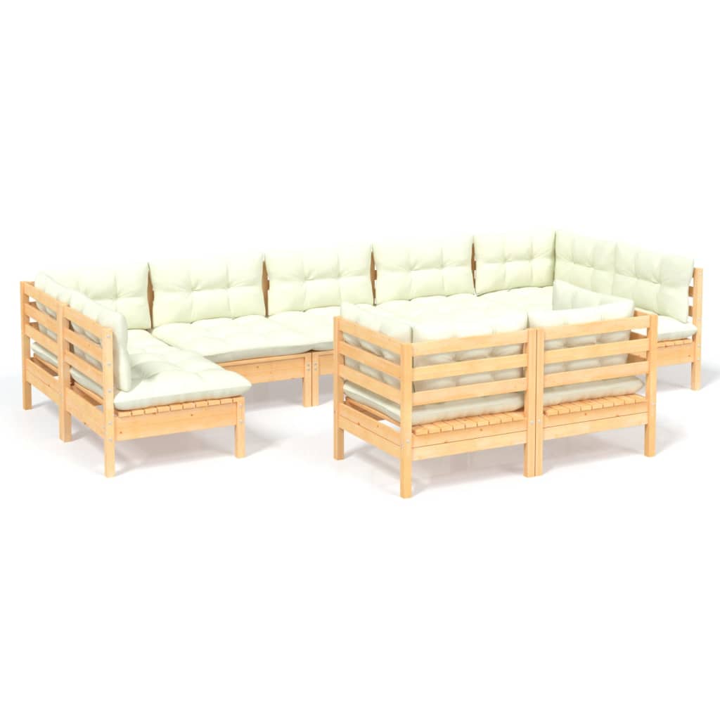 Muebles de jardín 9 piezas y cojines madera maciza de pino
