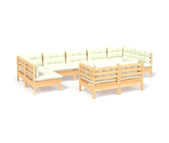 Muebles de jardín 9 piezas y cojines madera maciza de pino